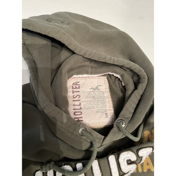 Hollister Men’s Small Hoodie Sweatshirt Spell Out Y2K Olive Green Heavy - Picture 2 of 4
